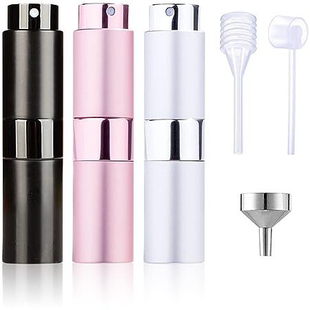 LAIKME Mini Refillable Perfume Atomizer for Travel - Spray Bottle Scent Pump Case - Cologne Fragrance Dispenser - 8ml Portable Aftershave Oral Spray Container Sprayer for Traveling (Black Pink Silver)