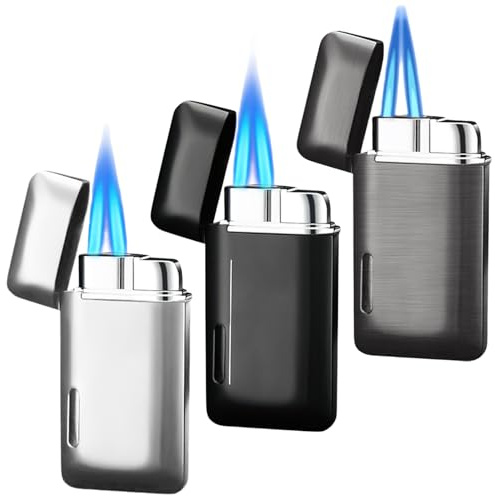 Sporgo 3 Pièces Briquet Mini Briquet tempête : Double flamme jet résistante au vent avec fenêtre transparente, briquet à gaz rechargeable, cadeaux pour hommes et femmes (sans gaz)