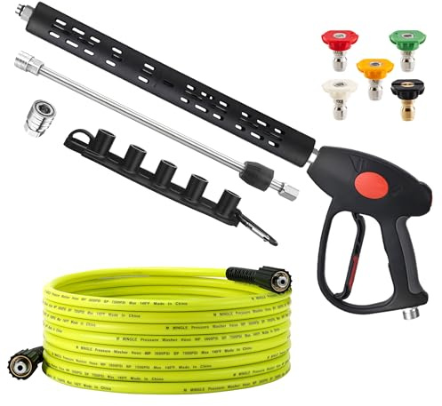 M MINGLE Hochdruckreiniger-Schlauch und Pistolen-Set, 7,6 m Hochdruckreiniger-Schlauch mit 5 Düsenspitzen und M22-14 mm Armatur, Ersatz für Ryobi, Simpson, Craftsman