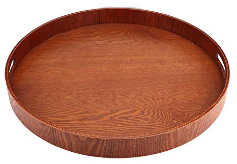 Plateau de service rond en bois de 50 cm - Grand plateau de cuisine pour restaurant et maison - Construction en alliage et bois - Élégant et