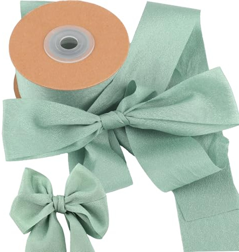 Geschenkband Salbeigrün, Schleifenband Weihnachten Grün, Geschenkbänder | 3.8cm Breit Stoff Satinband, Deko Chiffonband Eukalyptus für Hochzeit Geschenkverpackung, Hellgrün