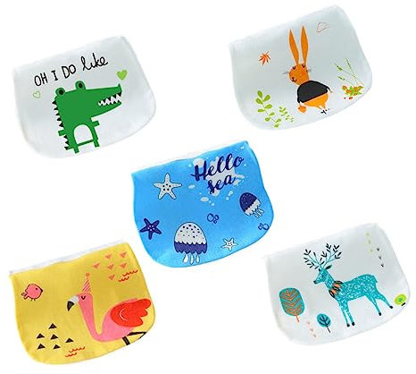 VICASKY 5stücke Teiliges Schweißtücher Saugfähige Baumwollhandtücher Mit Niedlichen Tiermotiven Leichte Und Faltbare Gesichtshandtücher Für Junge Mädchen Hautfreundlich Und Langlebig