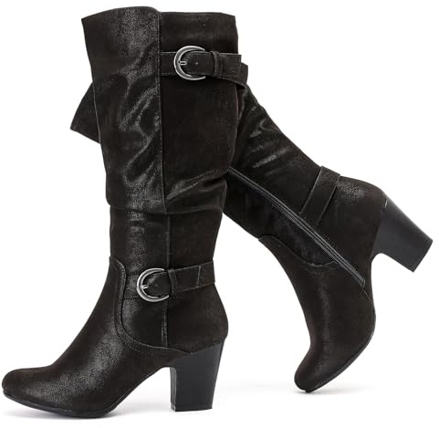 Ruiee Stivali da donna Slouchy al ginocchio con tacco grosso, punta a punta, comodi e alla moda per autunno e inverno da donna., Nero Zpu 301, 40 EU