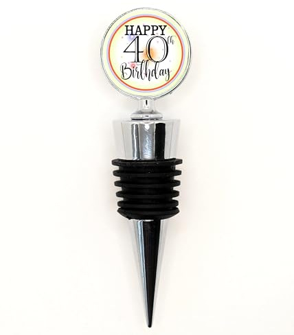 40th Birthday Wine Bottle Stopper, Decorative Chrome Finish, Celebration Gift