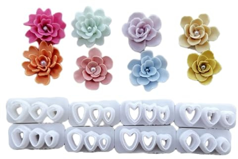 Kfwfuaee Lot de 8 emporte-pièces en argile en forme de fleur pour boucles d'oreilles, fabrication de bijoux, moules décoratifs en argile 3D