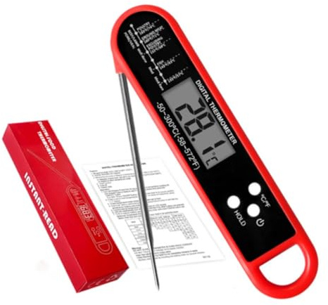 Meat Thermometer Digital,Red Fast Instant Read Food Thermometer with Waterproof Magnetic Kitchen Cooking Thermometer For Oven, Candy, Jam, Water, Air Fryer, BBQ