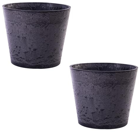 Garden Gear Caesar Charcoal Plastic Marble Effect Garden Planter, Frostproof, UV Resistant Flower Pot for Patio & Outdoor Use (30.5cm Pot x2)