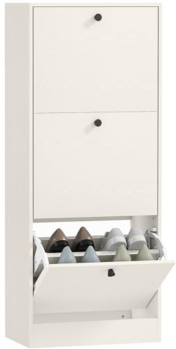 HOMCOM Zapatero Estrecho con 3 Puertas, Zapatero Entrada Recibidor con Estantes Ajustables, para 12 Pares de Zapatos, 47x28x115 cm, Blanco Veteado
