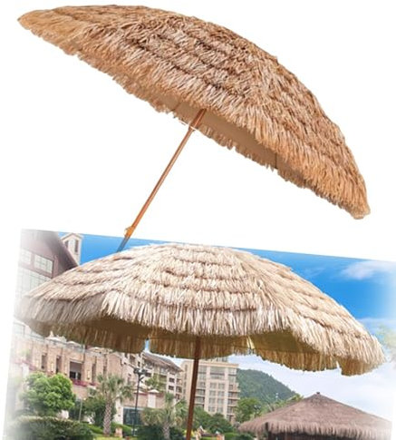 RTVGNSZSJL Ombrellone in Paglia 2.8m Ombrellone da Spiaggia con Pulsante di Inclinazione, Ombrellone da Mercato Portatile, Protezione UV, Ombrellone Stile Hawaii(3m/10ft)