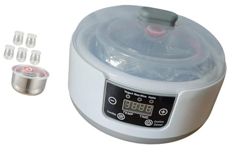 rockible Yogurtiera Elettrica con 5 Vasetti, Fai Da Te, Controllo Costante Della Temperatura, Contenitore Interno in Acciaio Inox