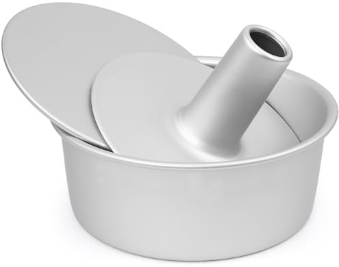 Auddemg Kuchenform 23 cm rund, 2 Böden, Flach- und Rohrboden, runde Backform aus eloxiertem Aluminium, auslaufsicher, silber