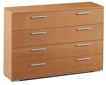 Miroytengo Kommode für Schlafzimmer, breit, klassisch, moderner Stil, Kirschbaum, mit 4 Schubladen und Metallgriffen, 102 x 82 x 41 cm