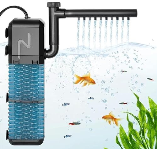 SGZIOO Aquarium Pumpe mit Filter, 800 L/h Aquarium Filter, 9W Filter aquarium mit Sprühstab, Sauerstoffanreicherung und Wasserumwälzung, Einstellbarer Aquarienfilter für Kleine Aquarien bis 250 L