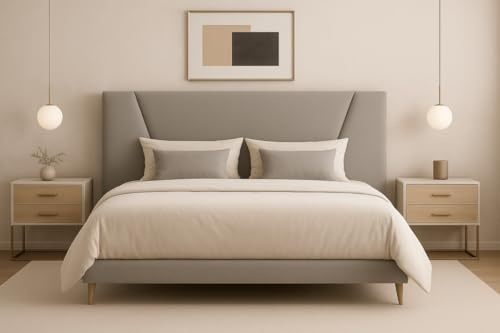 Cabecero cama MALAGA moderno,funcional y gran confort, Cabezal tapizado acolchado con tejido anti manchas fácil limpieza, también disponible en polipiel, resistente y gran durabilidad Gris 180*70Cm