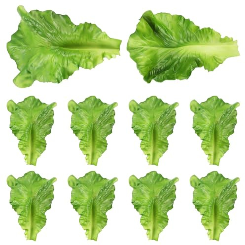 Sherika 10 PCS Artificial Green Leaf Lettuce, Realistic Faux Lettuce Leaves Plastic Simulation Vegetables Model for Home Kitchen Easter Party Feast Decoration, Fake Green Vegetable Food for Display