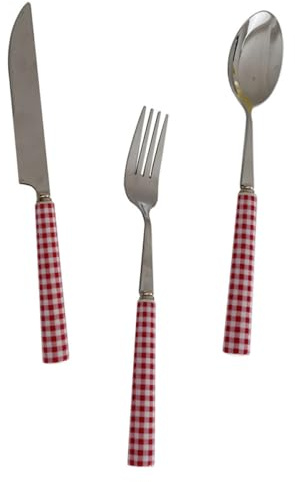 CONGARTENO Set de Couverts Inox avec Manche Céramique Rouge Couteau Fourchette Cuillère Multi-usage pour Cuisine et Repas Résistant Corrosion Steak Bbq et Desserts