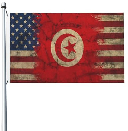 Drapeaux Tunisie Américain Décoration Bannière Double Face Avec Œillets Drapeaux De Maison Pour Intérieure Chambres Ferme 90X150Cm