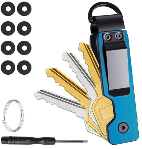 RICKMASK Organizador de llaves, Porta Llaves Metálico Compacto, organizador de llaves con destornillador, 8 discos y anillo para hombre y mujer, asegura 2~6 llaves