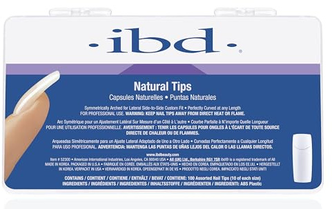 IBD Natural Nail Tips 1 Pack (100 unidades) – Puntas de uñas postizas con borde cuadrado – 10 tamaños – Puntas de uñas ligeramente curvadas – Extensión de uñas