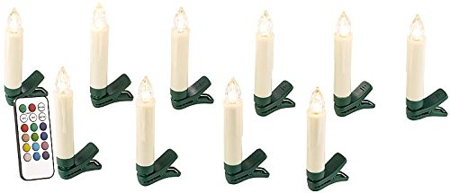 Lunartec Lighting - GUIDATO Candele dell'albero Natale: Set da 10 Candele di Natale a LED per albero, Telecomando IR, 5 livelli di luminosità (senza fili dell'albero, Candela, Decorazione)