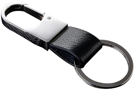 Cerbery - Schlüsselanhänger aus Leder mit Ringen und Geschenkbox - Auto Geschenk Schlüsselband Schlüsselbund Schlüsselhalter Schlüsselring (Silber)