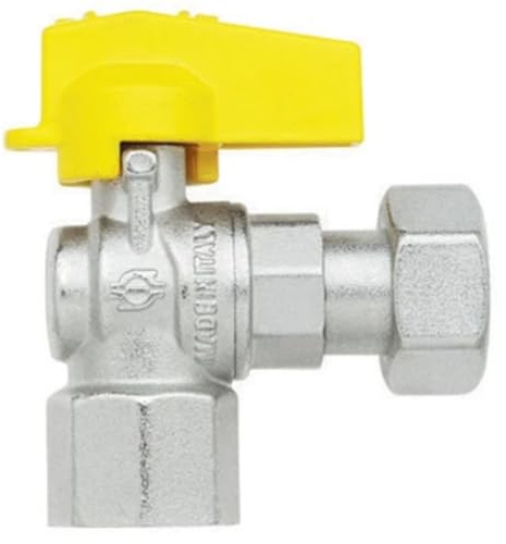 Kugelhahn Winkel für Gas mit F Hebel - Überwurfmutter F 1/2 x 1/2