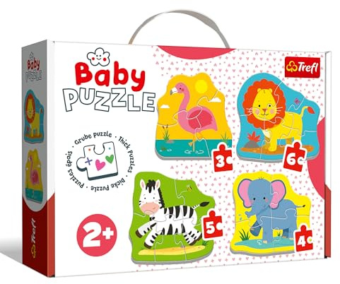 Trefl, Puzzle, Animaux de Safari, de 3 à 6 Pièces, 4 Sets, pour Enfants à partir de 2 Ans