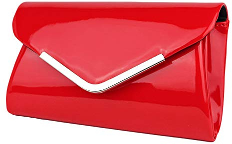 Schompi Vintage Damen Lack-Tasche Abendtasche Clutch Bag mit abnehmbarer Schulterkette Kettentasche