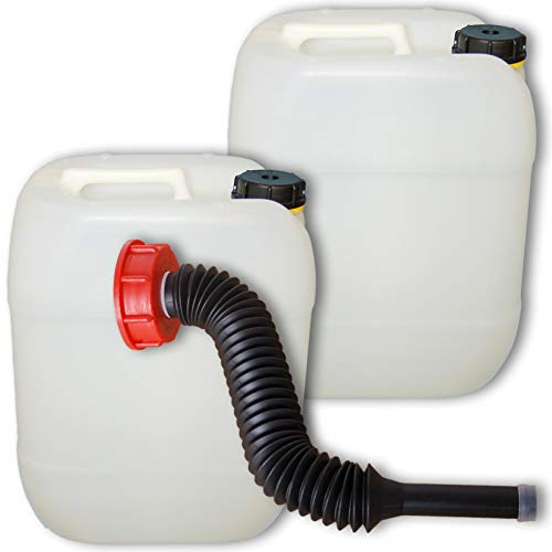 Wilai GmbH Lote de 2 bidones de Polietileno/Jerrycan 20 L Natural + 1 Pico vertedor Largo Flexible DIN61 (22002x2+22037)