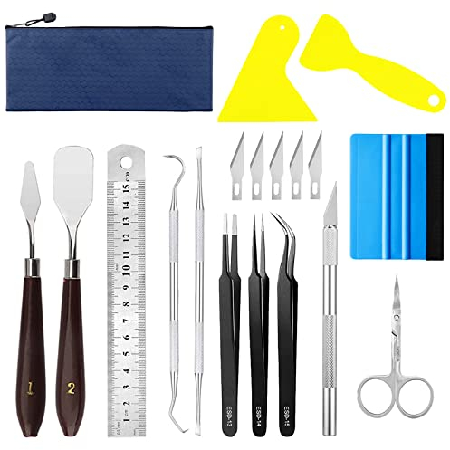 X Sim FitnessX Lot de 13 outils de désherbage, fonctionne également pour retrait du vinyle, lettrages, avec des ciseaux, une pince, un grattoir, une spatule