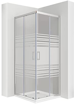 MOG Duschkabine mit Schiebetüren 75x90 cm Höhe: 180 cm Eckdusche mit Rollensystem aus 6mm teilsatiniertem ESG Glas DK77 - alle Grössen