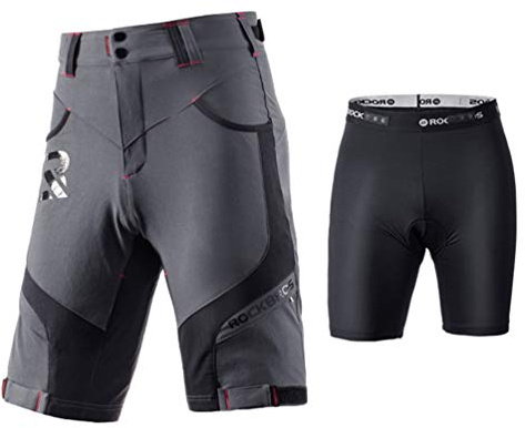 ROCKBROS Kurz Radlerhose Herren Fahrradhose mit Sitzpolster 4D Atmungsaktiv | Schnelltrocknend Radhose MTB Hose MTB Shorts Schwarz Hellbraun Grau M bis 4XL