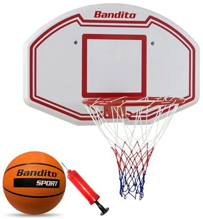 Bandito Basketballkorb Basketball Backboard Winner inkl. Bandito Basketball in offizieller Turniergröße und Ballpumpe,ideal für Zuhause, wetterfest, robust, Wandgerät, alle Altersgruppen