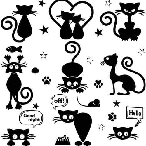 FYSL - Adhesivo decorativo para pared, interruptores adhesivos para gatos, color negro, creativo, impermeable, extraíble, para decoración de pared, diseño de gato