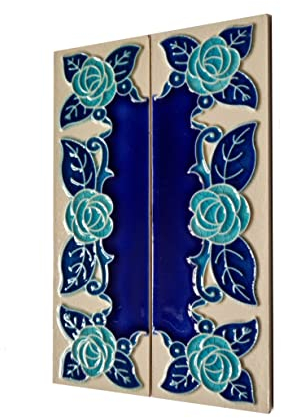 Lot de 2 carreaux de numéro de maison en céramique peinte à la main avec lettres et chiffres italiens Motif roses 15 x 5 cm