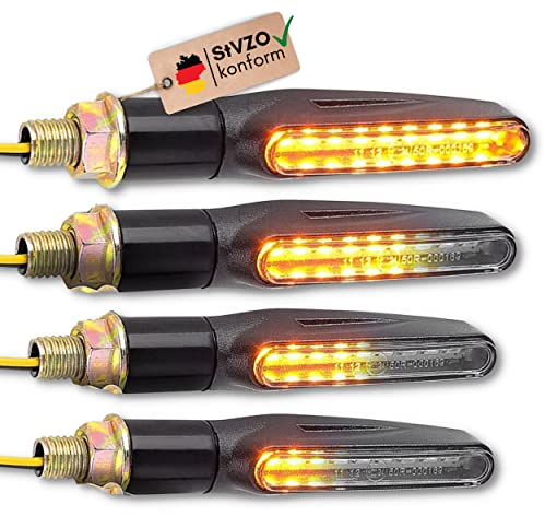 Binego® LED Motorrad Blinker 4 Stück E-geprüft mit LED Lauflicht Universal Moped Zubehör StVZO