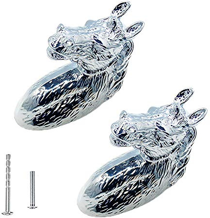YOUYOUULU 2 Stück Silber Vintage Knöpfe aus Reiner Kupfer, Pferdekopf Griff, Möbelknöpfe Retro Kunst, schrank knauf Schrankknäufe für Tür Schrank kommode Schublade, mit Schrauben (Silber)