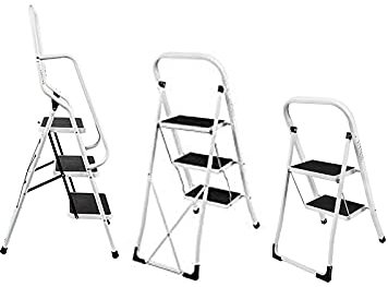 Escabeau pliable en acier haute performance - 2 marches antidérapantes - Sécurité domestique - Échelle polyvalente de 330 kg avec tapis antidérapant pour bureau et maison