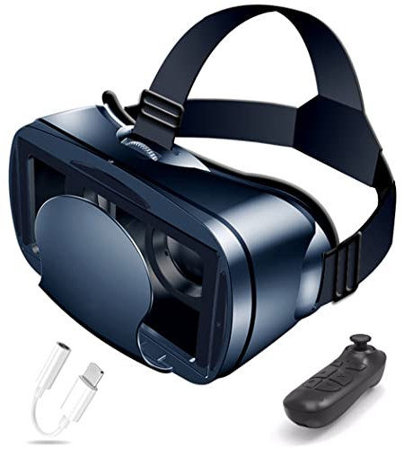 JYMYGS Gafas de Realidad Virtual, 3D VR Gafas con Controlador Bluetooth para Juegos Visión Panorámico VR Glasses para iPhone 13 Pro Max/13 Pro/13/12/11, para Samsung Galaxy S21, Huawei, Xiaomi