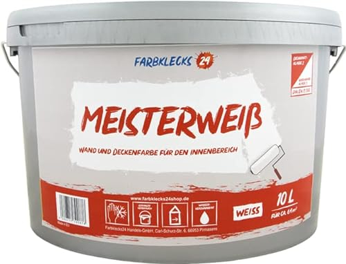 Farbklecks24 Meisterweiß (versch. Größen) Wandfarbe, weiss (10L), hohe Deckkraft