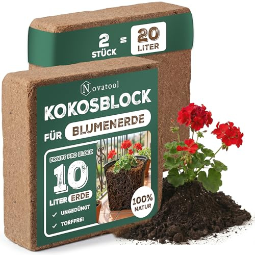 2X Kokoserde mit Beutel für Zimmerpflanzen | 20 Liter | 750g 19x18x5cm | Kokosfasern Kokossubstrat Kokoserde Anzuchterde Humusziegel Blumenerde Bio | Gartenerde Kokosziegel fein Quelltabletten Kokos
