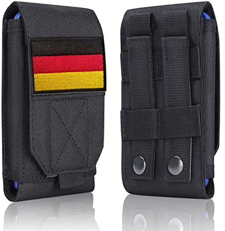 Black Tactical Molle Waterproof Cellphone Pouch Case,Heavy Duty Phone Holster Bag for iPhone 11 12 13 Pro Max Samsung S22 S21 S20 FE Note 20 A02S Less 6.7 Phone with 1 Pack Germany Flag Patch