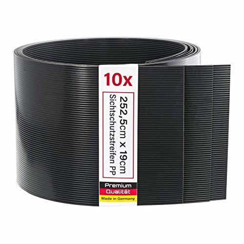 Zaunrebell - Sichtschutzstreifen Anthrazit aus PP - 252x19 cm für Doppelstabmatten Zaun, Gittermattenzaun - Made in Germany - 10 Streifen, Anthrazitgrau