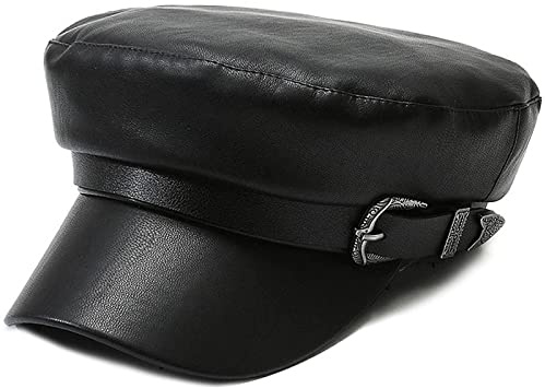 XYIYI Gorra de piel sintética con visera para mujer, estilo Paperboy Gatsby, Cinturón negro, One Size