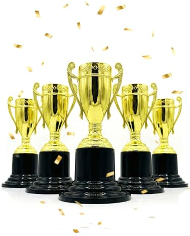 Pokal Mini Serie Gold | Pokale Kindergeburtstag | Henkelpokal als Geschenk für Kinder, Frauen und Männer Mitgebsel | Wanderpokal für jeden Anlass | Trophäe Mini Pokal in DREI Farben