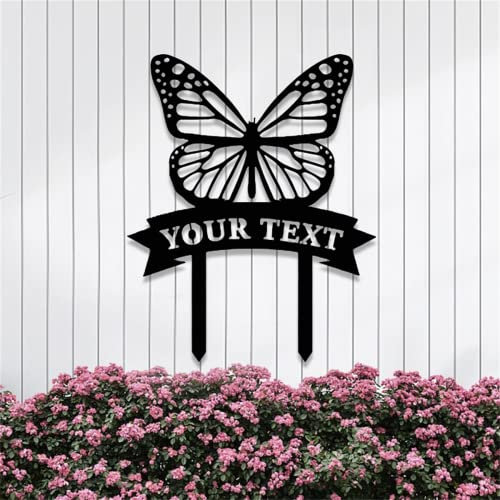 Riaeelvs Personalisiertes Gartenschild,Benutzerdefinierte Schmetterling Garten Metallschild,Kundenspezifischer Schmetterling Garten Pfahl,Metall Yard Kunst,Garten Dekor,Einzigartige
