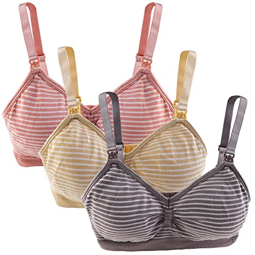 Yintry Reggiseni Allattamento Seno Completo da Donna Bralette Premaman a Righe con Imbottiture Clip S-XXL per Allattamento al Seno Reggiseno per Dormire Gravidanza Ultra Comfort Wireless 3 Pezzi
