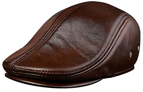 DongBao Leder Flat Cap - Schiebermütze Herren - Flat Kappe -Schirmmütze Herbst/Winter - Herrenmütze mit Ohrenklappen