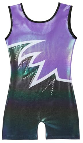 Bezioner Gymnastikanzug Kinder Mädchen Ärmellos Turnanzug Trikotanzug Tanz Gymnastik Training Dancewear Gymnastikbody 3-14 Jahre Lila 130