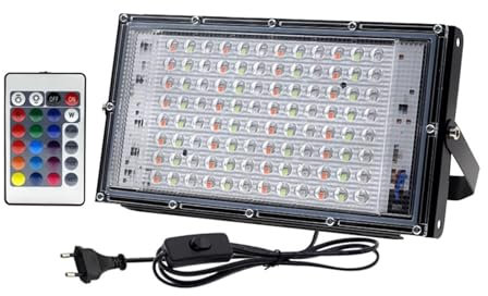 PAKLIF Proiettore LED per Esterni 5 0W 100W RGB Frighbillo con Luce Bianca Luce Calda PORTATO Riflettore IP65 Luce di alluvione Impermeabile LED Impermeabile (Emitting Color : RGB 100W, Size : S)